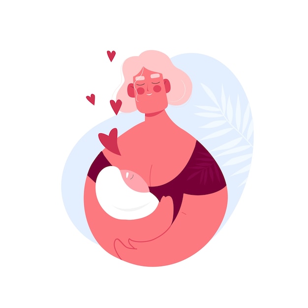 Breastfeeding illustration. Mom Breastfeed. Woman With Child. Mom and Baby. Kid with Pacifier