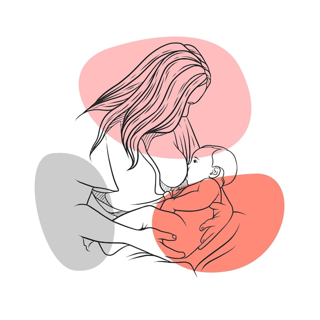 Breastfeeding mother in line art style