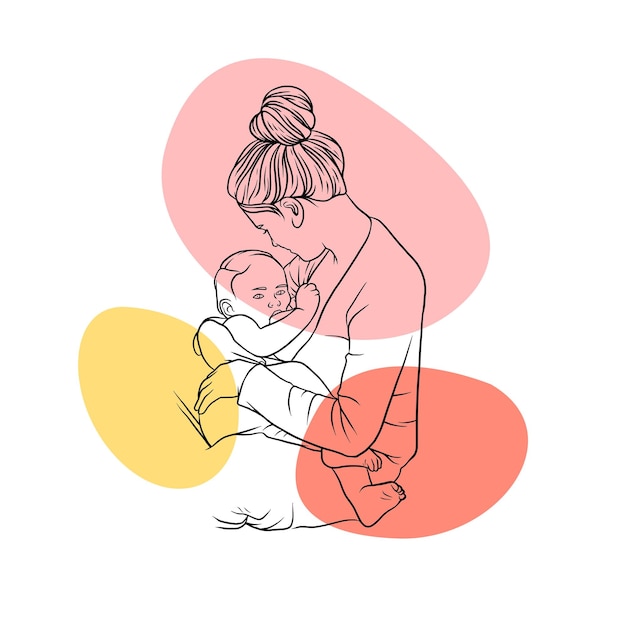 Breastfeeding mother in line art style