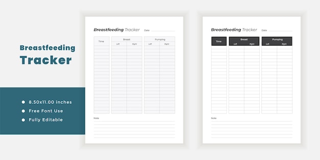 Breastfeeding tracker log book journal and minimalist planner printable pages templates