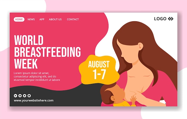 Vector breastfeeding week social media landing page cartoon hand drawn templates background illustration