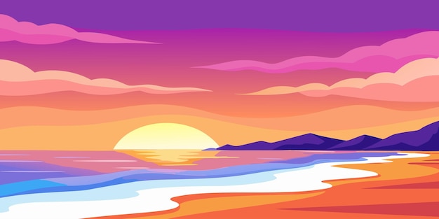 Vector breathtaking sunset over a pristine beach