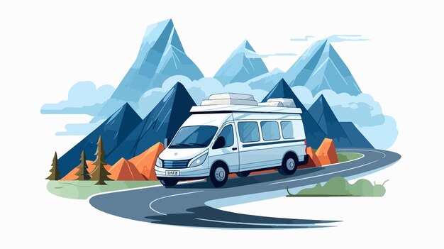 Vector breathtaking van journey through mountainous terrain