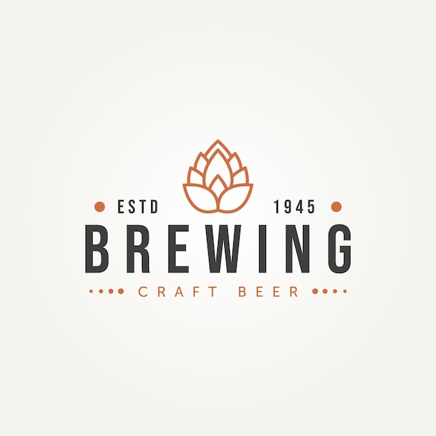 Brewery beer house line art logo design simple pine cone brewery plant symbol line art logo template