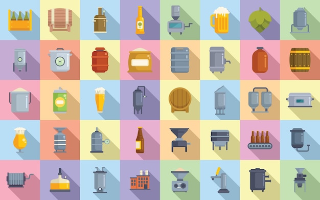 Brewery icons set flat vector Beer alcohol