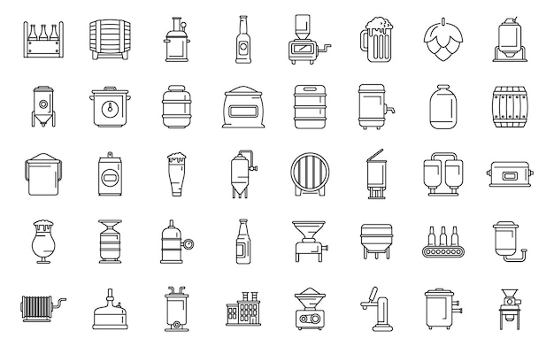 Brewery icons set outline vector Beer alcohol