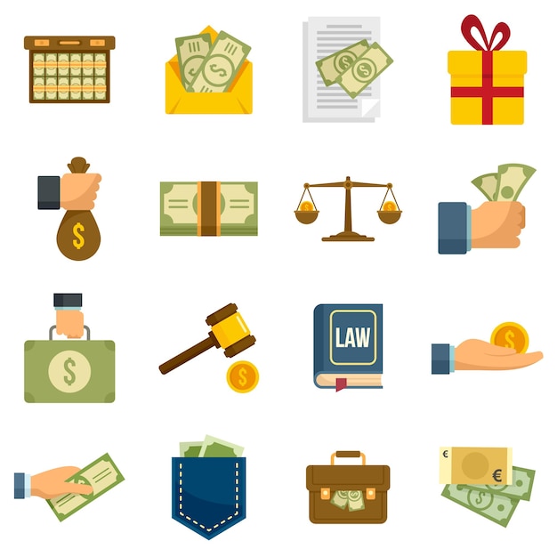 Bribery icons set. Flat set of bribery vector icons isolated on white background