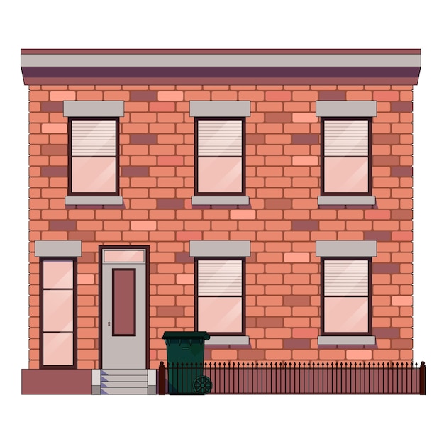 Vector brick house with large windows vector illustration