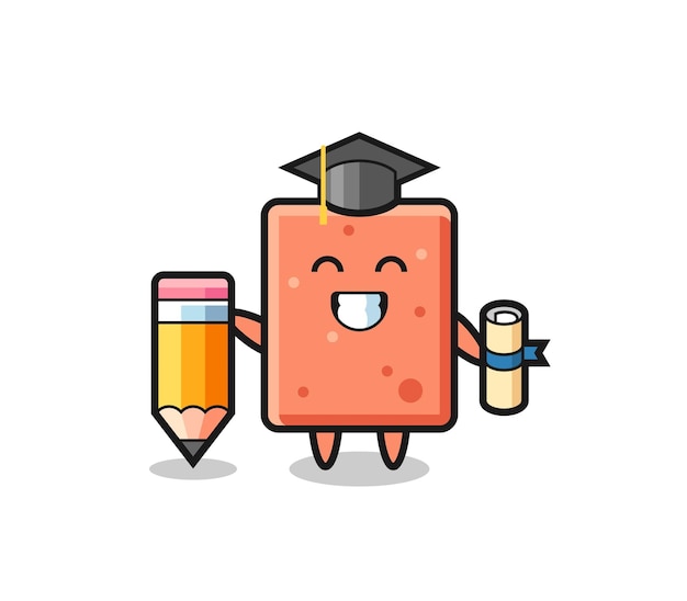 Brick illustration cartoon is graduation with a giant pencil cute design