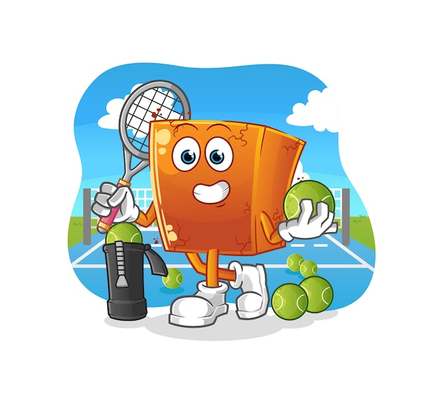 Brick plays tennis illustration. character vector