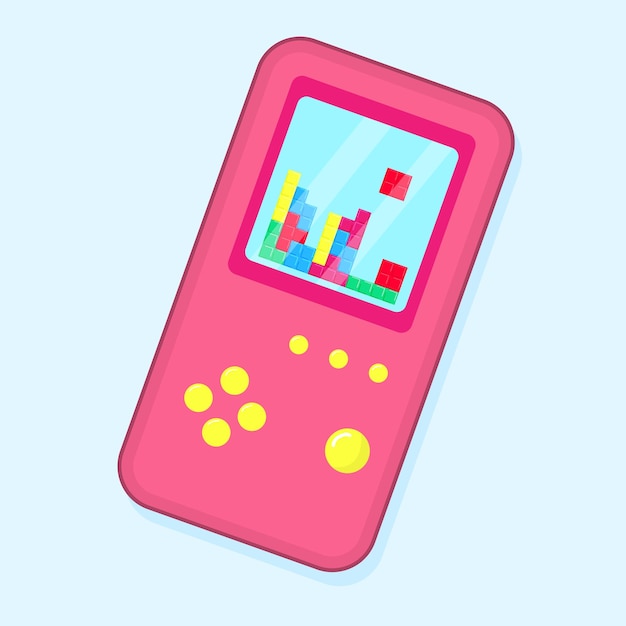 Brick retro game console in pink color 90's retro object