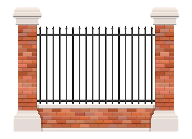 Brick and steel fence isolated on white background