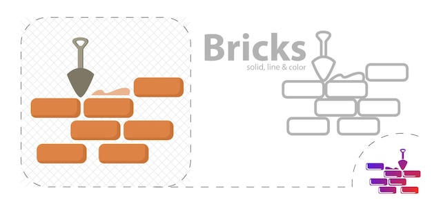 Brick wall isolated flat illustration Brick wall line icon