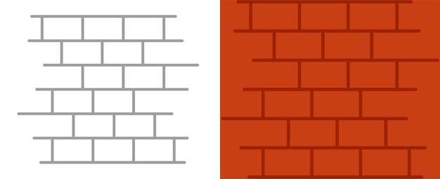 Brick wall line pattern element or brickwall masonry red blocks background red and black and white