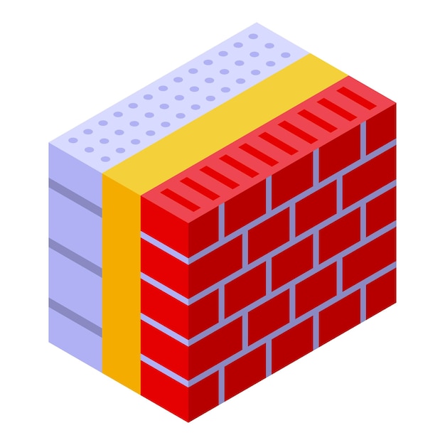 Vector brick wall showing insulation and plastering layers