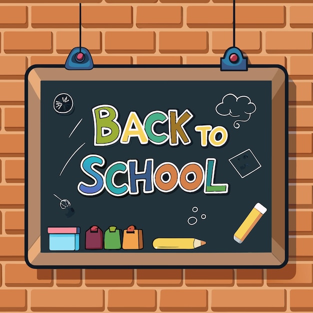 Vector a brick wall with a chalkboard that says back to school