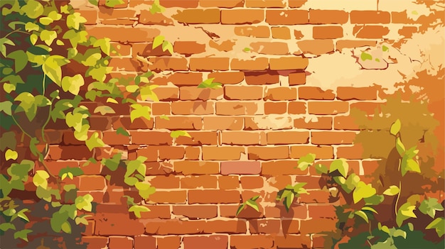 a brick wall with a green plant growing out of it