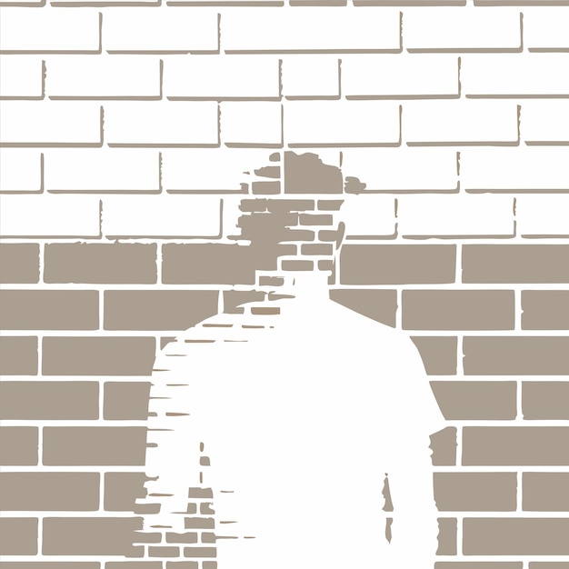 a brick wall with a man in a white shirt and a brick wall