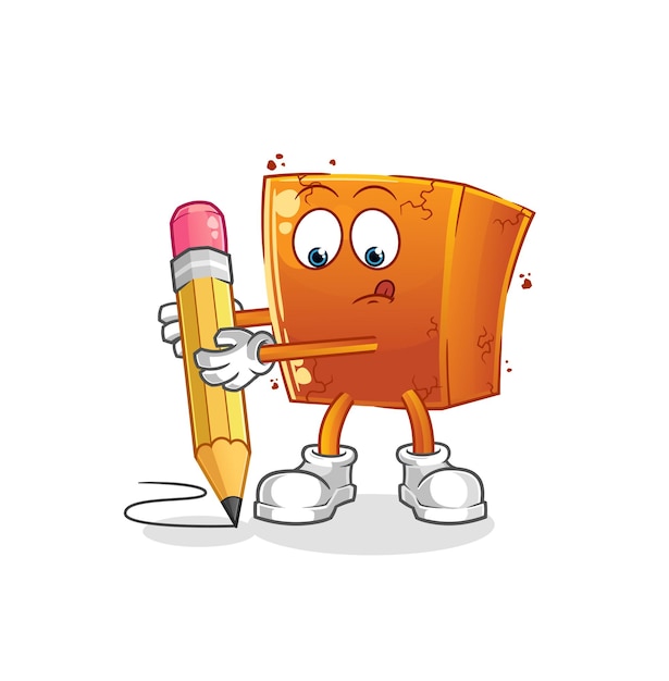 Brick write with pencil. cartoon mascot vector