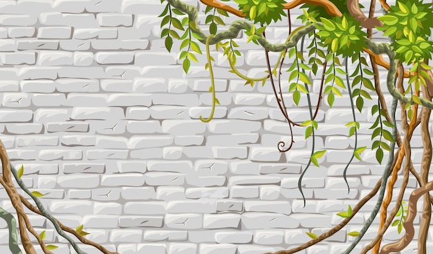 Vector brickwork wall branches liana ivy