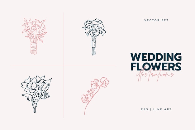 Bridal bouquet. Wedding decor trending illustration. Linear art.