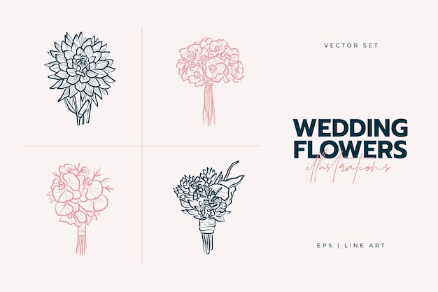 Bridal bouquet. Wedding decor trending illustration. Linear art.