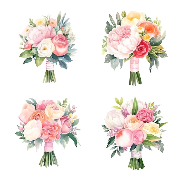 bridal flower bouqet watercolor paint collection