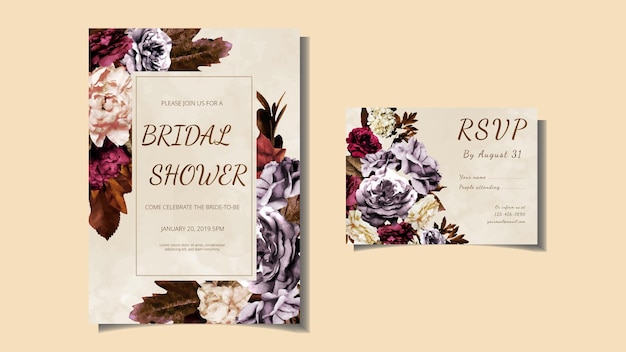 Bridal Shower invitation card template in abstract flowers floral