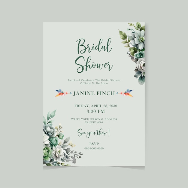 Vector bridal shower invitation card with floral flyer