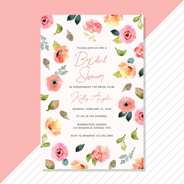 bridal shower invitation with watercolor flower