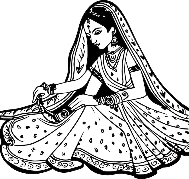 Bride Dulhan Vector Coloring Page