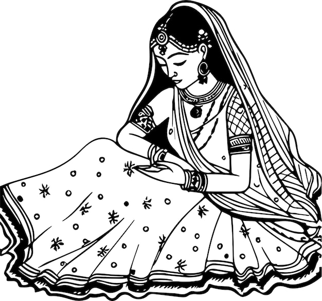 Bride Dulhan Vector Coloring Page