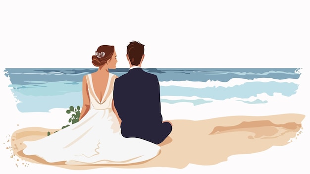 Vector bride and groom on the beach flat vector isolated illustration