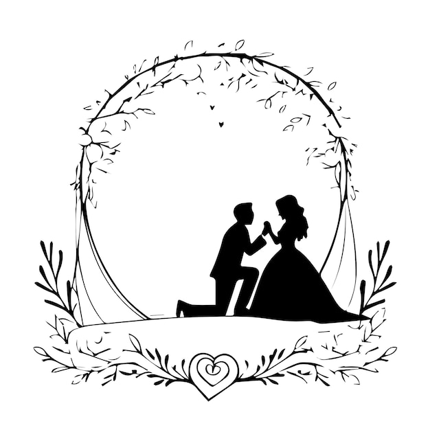 bride and groom black vector logo illustration design