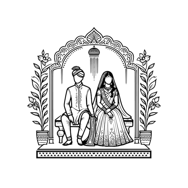 bride and groom getting married indian wedding clipart