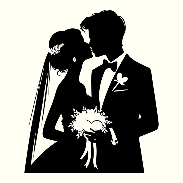 Vector bride and groom kissing silhouette vector illustration