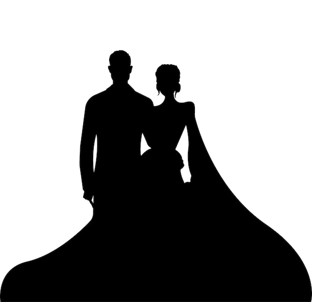 Bride And Groom Silhouette wedding day Married Couple Illustration