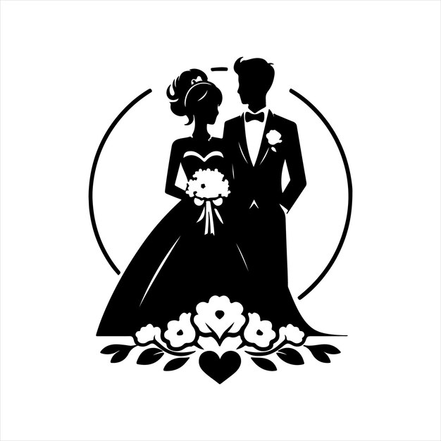 bride amp groom unique vector with love sign silhouette bride groom valentine day love you