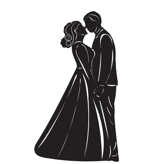 Bride and groom wedding beautiful silhouette isolated vector