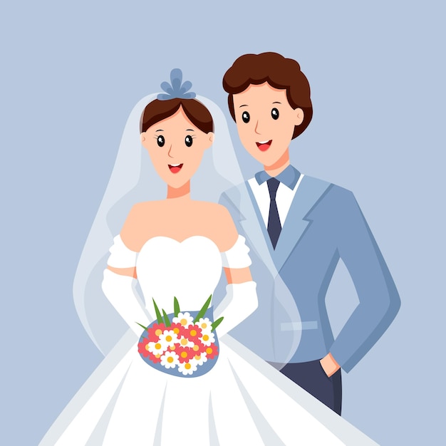 Bride and Groom Wedding Character Design Illustration