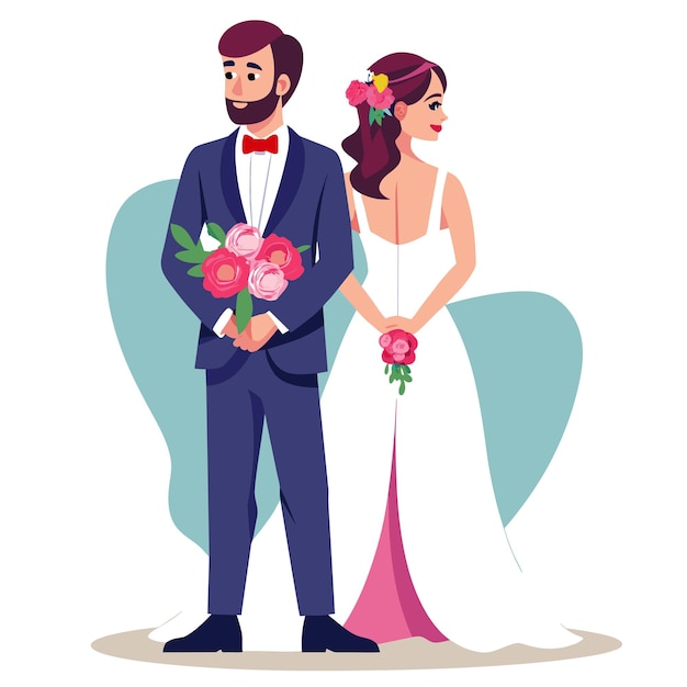 Bride and Groom wedding day photography vector illustration concept