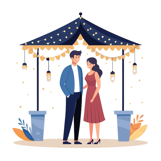 Vector bride and groom wedding day photography vector illustration concept