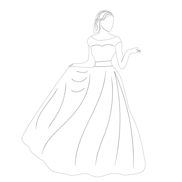 Bride princess sketch outline on white background isolated vector