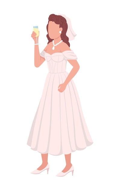 Bride raising toast semi flat color vector character Standing figure Full body person on white Festive celebration simple cartoon style illustration for web graphic design and animation