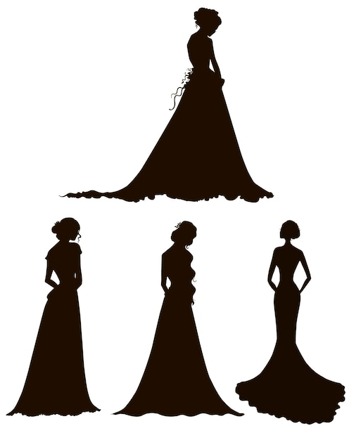 Brides young women in long dresses silhouettes vector image