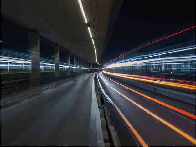 Vector a bridge with a light trails from a moving car