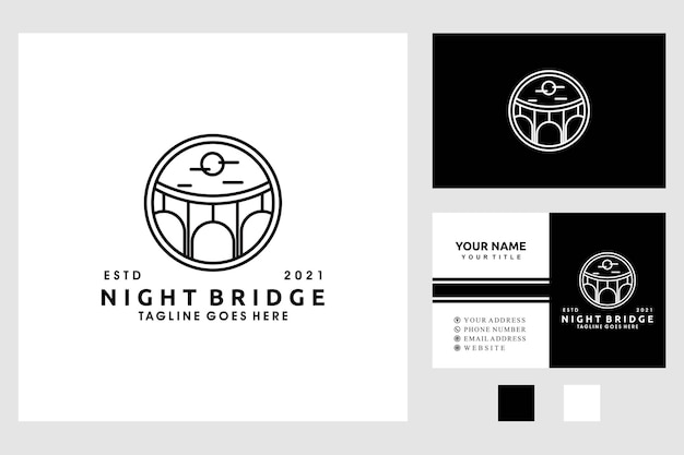 bridge with moonlight night landscape logo design vector illustration