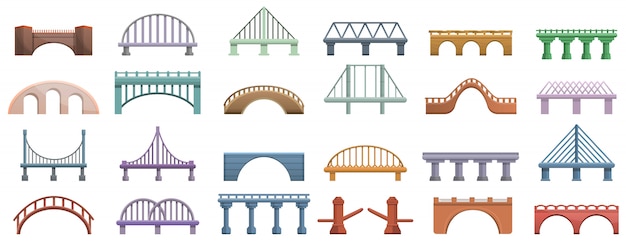 Bridges icons set, cartoon style