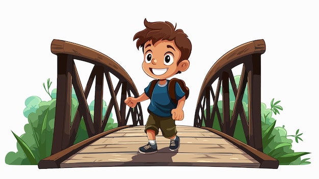 Bridging Generations Cartoon Vector Illustration of a Boy at the Bridge