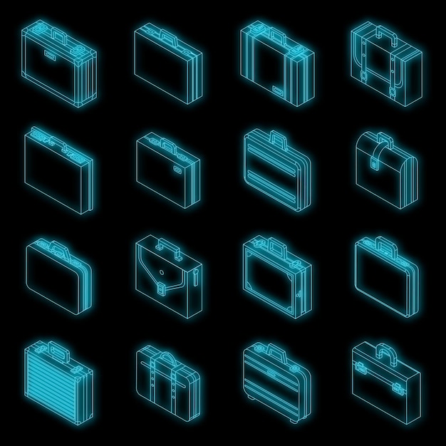 Briefcase icons set vector neon